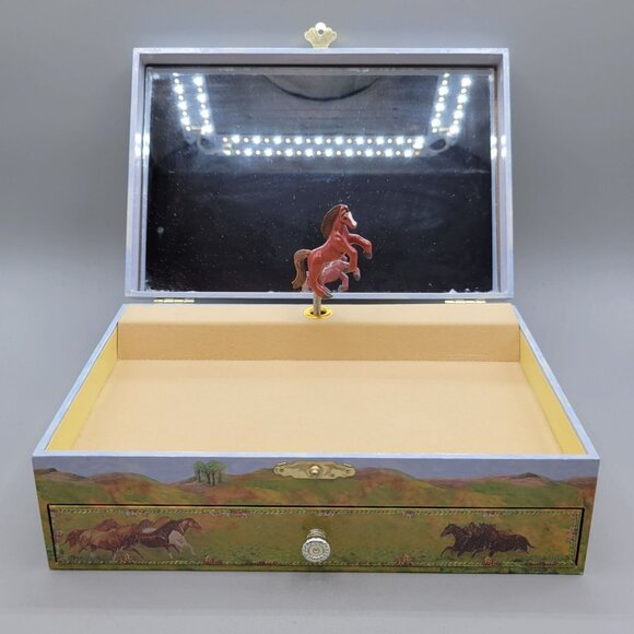 Horse Musical Jewelry Box Drawers Lid Mirror Rotating Horse Enchantmints Prairie - Picture 2 of 10